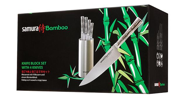 Набор ножей Samura Bamboo 4 шт с подставкой в подарочной коробке